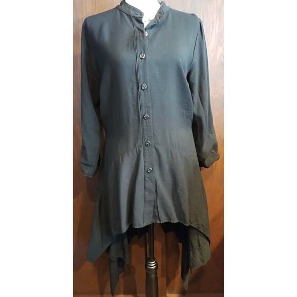 Steampunk Women's Small Black Rayon Tunic Button Front Dress Beach Cover up USA - Picture 1 of 7